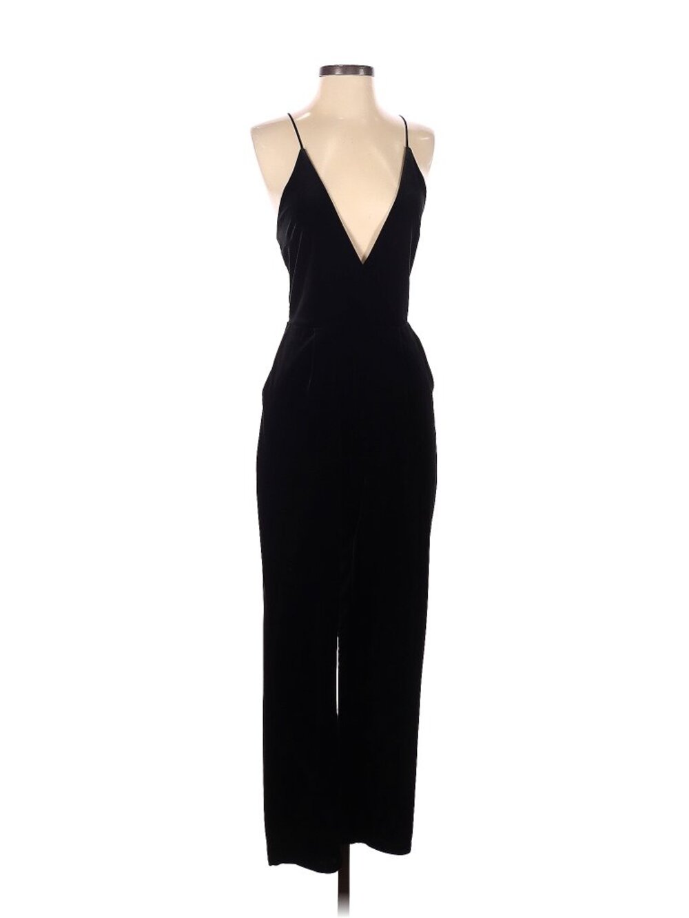 Women’s Black Velvet Backless Jumpsuit with Crisscross Straps